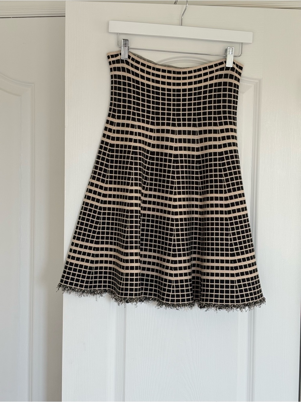 Max Studio Black and Cream Checkered Skater Skirt